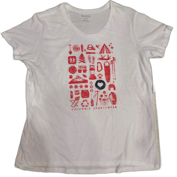 Columbia Tops - Columbia Lookout Ridge Short Sleeve Tee White Red Graphic Women Size XL